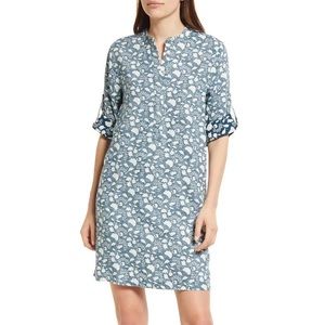 Faherty Penelope Indigo Floral Linen Shift Dress Size M Blue Cream Vintage Print